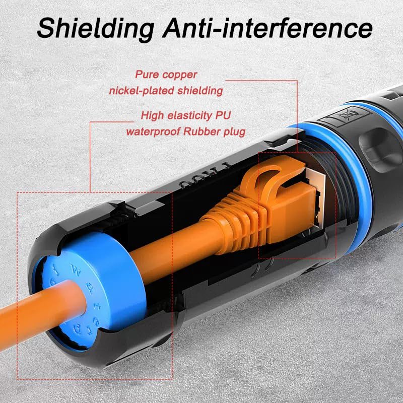 ZUZONG IP68 Waterproof RJ45 Coupler Shielded Pure Copper Ethernet Coupler - Outdoor LAN Cable Connector for Cat5/ Cat5e/Cat6/Cat7/Cat8 Ethernet Cable (Black 5 PCS Female) RJ45 5 pack Waterproof Black
