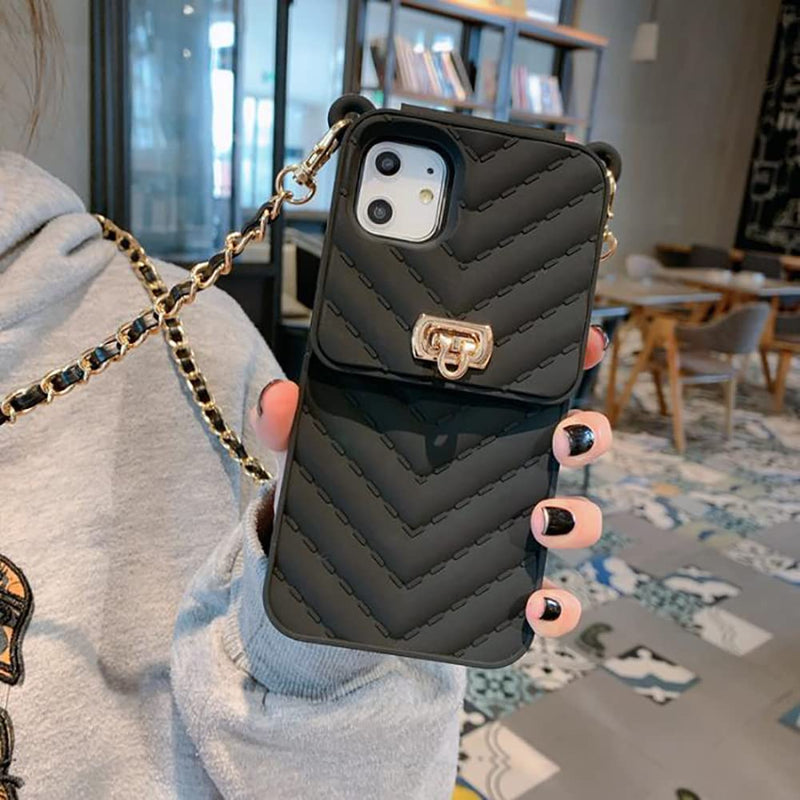 Yatchen for iPhone 14 Pro Max Wallet Case ,Crossbody Phone Case with Lanyard Strap Cute Purse Case Flip Credit Card Holder Soft Silicone Girls Lady Handbag Case for iPhone 14 Pro Max Black B Black