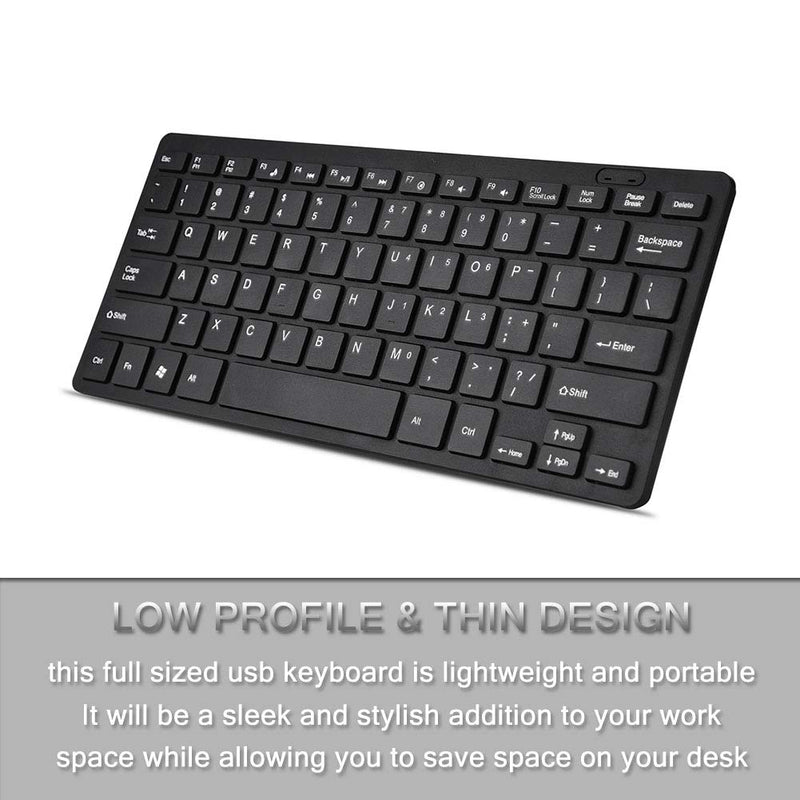 Mini Wired Keyboard,Ultra Thin Full Size USB Wire Corded Keyboard,Portable 78 Keys USB Multimedia Game Office Keyboard, Suitable for PC, Computer, Apple Mac, Laptop, Windows (Black) Black