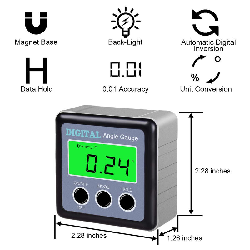 Angle Gauge, eOUTIL Digital Protractor/Inclinometer/Angle Finder Magnetic Base - Precision Level Box for Automobile, Woodworking, Building, Drilling Machinery, Masonry (Green) Green