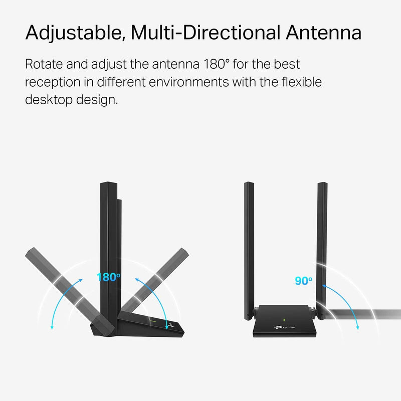 TP-Link USB WiFi Adapter for Desktop PC, AC1300 Dual High Gain Antenna | Dual Band WiFi Dongle, 2.4/ 5GHz PC WiFi Antenna, USB Wireless Adapter- Support Win11/10, Mac OS 10.9-10.14 (Archer T4U Plus)