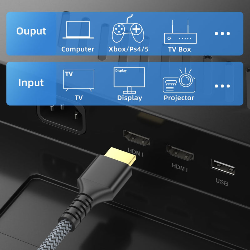 looyotul 8k HDMI Cable 1 m Ultra High Speed HDMI 2.1 Cable 8K @ 60Hz 4K @ 120Hz 48Gbps HDMI Cable for HDTV, PS4, PS5, Monitor Laptop, Xbox, HDCP 2.2 & 2.3 Support HDR, eARC, Ethernet, Dolby (Black) 1 metre black