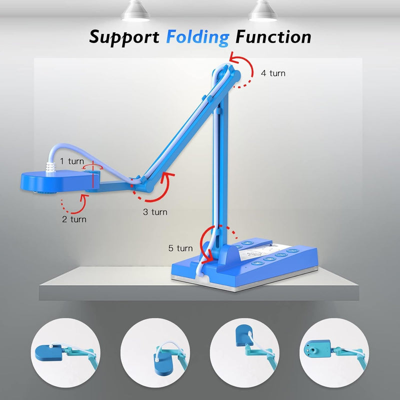 TreasLin Document Camera,10MP USB Document Camera for Teachers, Overhead Camera Remote Learning, Classroom Presentations, Art Classes Online Teaching with Multi Angle Rotation Adjustment LED Light Blue