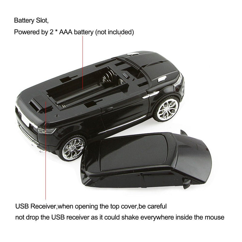 3C Light Car Mouse Wireless 2.4GHz Cool Sport SUV Car Shape Mouse Optical Mice 1600 DPI with USB Receiver Suitable for PC/Computer/Laptop (Black)