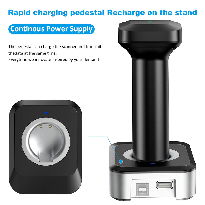 [AUSTRALIA] - Alacrity 2D QR Wireless Barcode Scanner with Charging Base and Battery Level Indicator Bluetooth & 2.4GHz Wireless & USB Wired 3 in 1 Connection Handsfree Auto-Sense Barcode Reader Scanner 