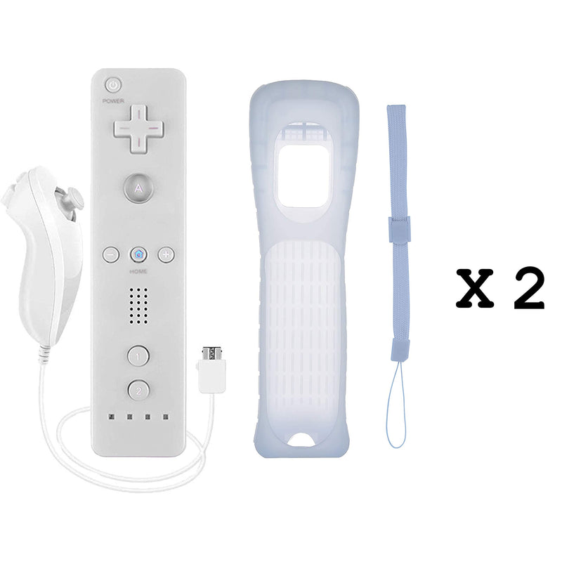 Wii Remote and Nunchuck Controller, Wireless Controllers Compatible with Wii/Wii U with Silicone Case and Wrist Strap (White) White and White