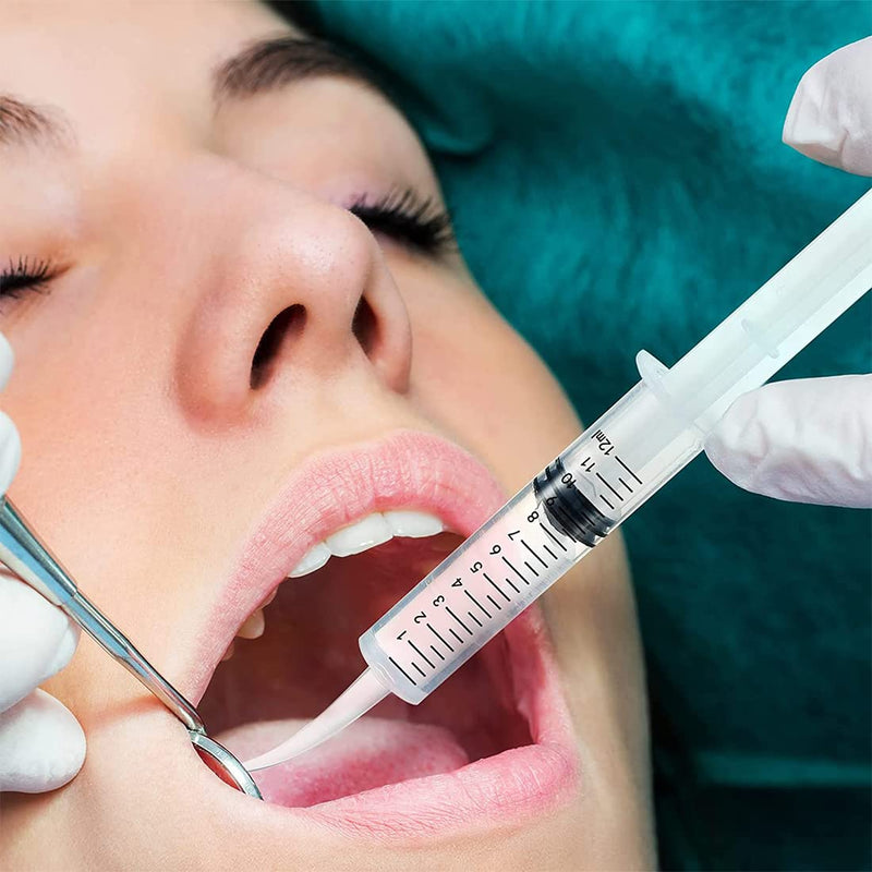 Syringe 12 ml Plastic Curved Syringe Mouth Syringe Dental Irrigation Syringe Wisdom Teeth Syringe for Oral Dental Care Cleaning