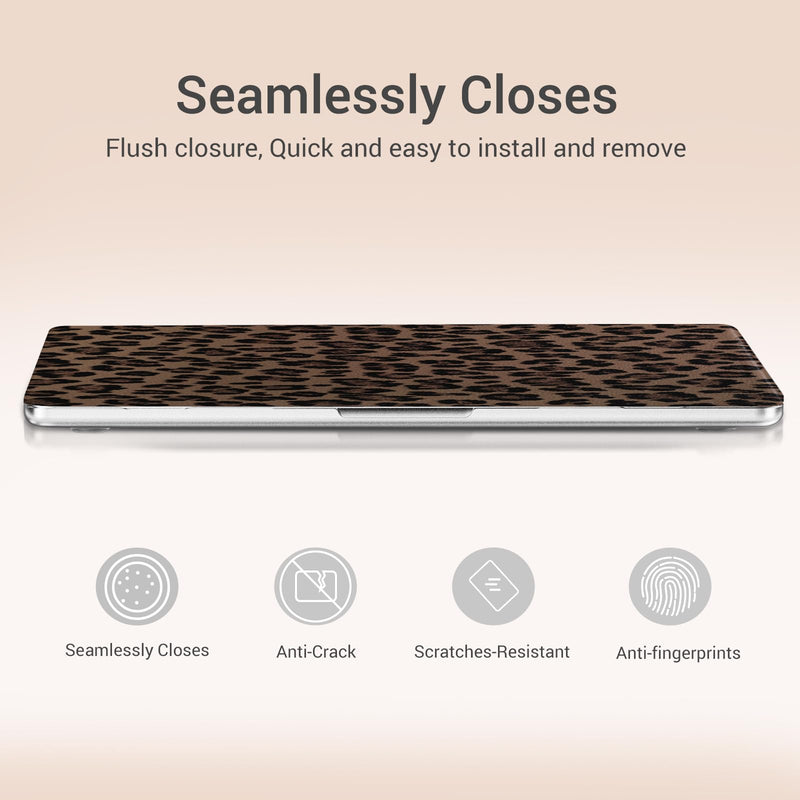 MOSISO Compatible with MacBook Neo Case 13 inch 2026 A3404 A18 Pro Chip | Fingerprints Resistant Cheetah Spots PU Leather Coated Protective Hard Shell Case & Keyboard Cover, Brown