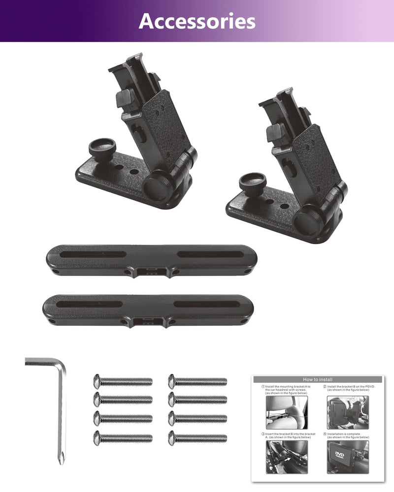 2024 Car Headrest Mount Holders for Dual Screen Portable DVD Player, Twin Car DVD Player Headrest Mounts for WONNIE/Sylvania/Fangor/Desobry Portable DVD Player, 2 Sets Seat Headrest Brackets