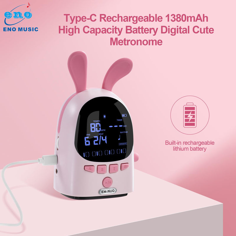 ENO MUSIC Easy Control Rechargeable Electric Metronome for Acoustic Guitar Violin Ukulele Drum Piano Players with Big Sound Digital Metronome-Rabbit