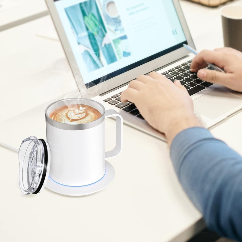 Self Heating Coffee Mug Warmer, 12oz Smart Mug Automatic Shut Off, USB Rechargeable Heated Coffee Mug with Lid for Travel/Office/Home
