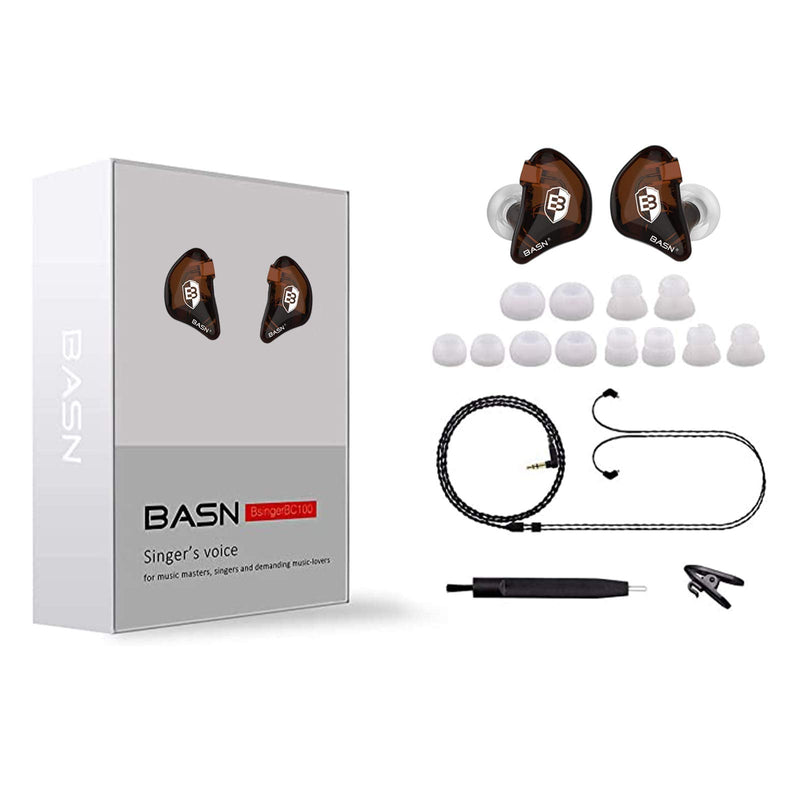 BASN Bsinger BC100 in Ear Monitor Headphones,Brown | Universal Fit Noise Isolating IEM Earphones for Musicians Singers Studio Audiophiles Brown