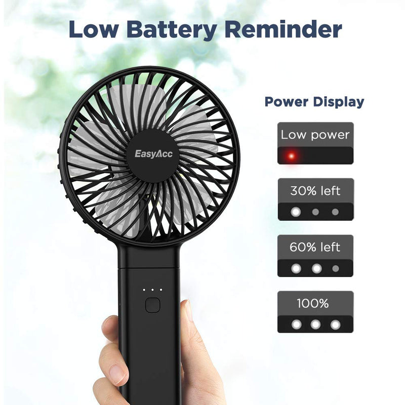 Handheld Fan, EasyAcc 2022 Upgraded Portable Fan [ 4 Speed Quiet Powerful Hand Fan] 3-17 Hours Battery Operated Fan, One Touch Power Off Foldable USB Desk Fan Personal Fan for Home Travel Outdoor Black 3-17H Working Time