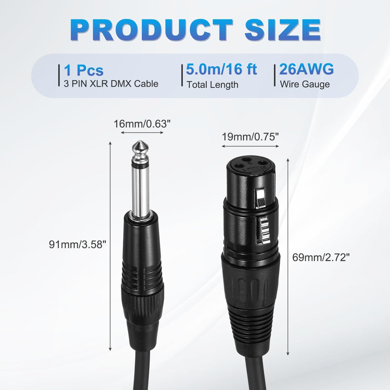 MECCANIXITY 16ft 6.35mm (1/4") TRS Female to XLR Male Interconnect Audio Microphone Cable XLR Female to Male Adapter Microphone Cable for Stage Studio Cable 16 ft
