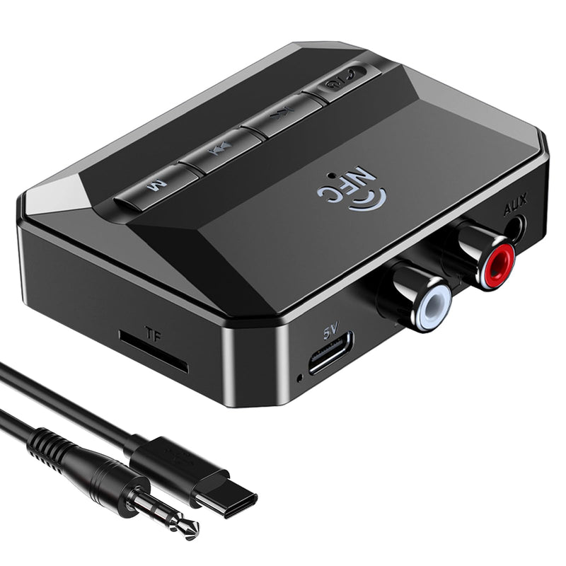 5.3 Bluetooth Receiver for Home Stereo, Bluetooth RCA Adapter for Stereo Receivers AUX Bluetooth Adapter, NFC-Enabled Bluetooth Audio Adapter, Support USB Drive/TF Card Play Music