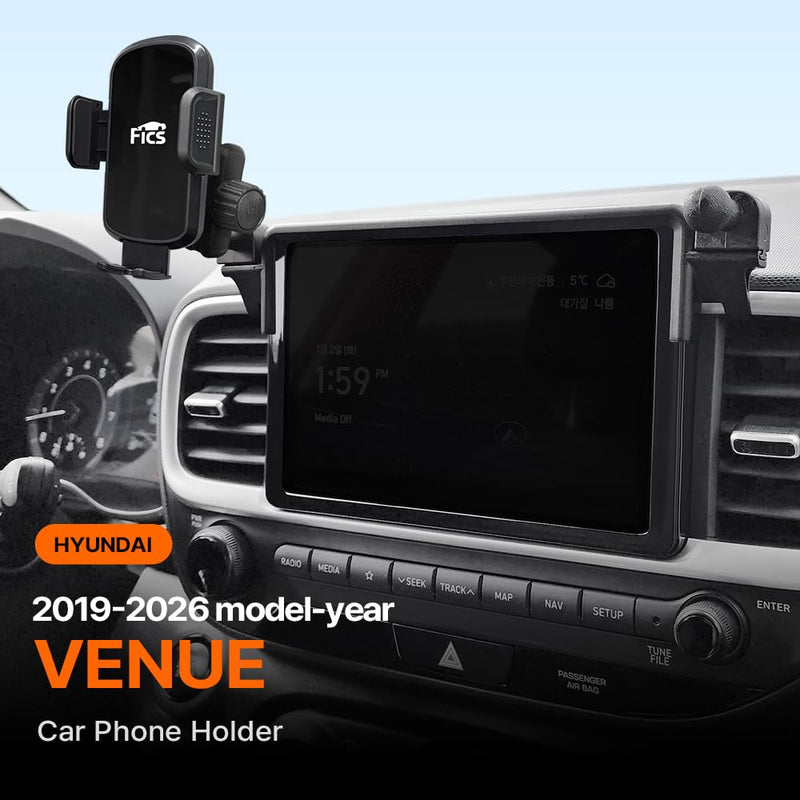 FICS Car Phone Holder for Hyundai Venue 2019, 2020, 2021, 2022, 2023, 2024, 2025, 2026– Custom-Fit Mount for Seamless Display Integration, Interior Accessories for Navigation Use, Stable Driving View