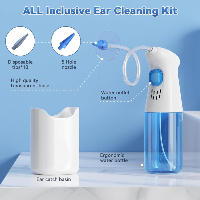 Qimic Ear Cleaner, Ear Wax Remover, 1080P Otoscope with Light, Ear Cleaner for Adults, Ear Wash, Ear Wash System, Ear Cleaning Set with 10 Ear Tips and Water Catching Basin blue-black