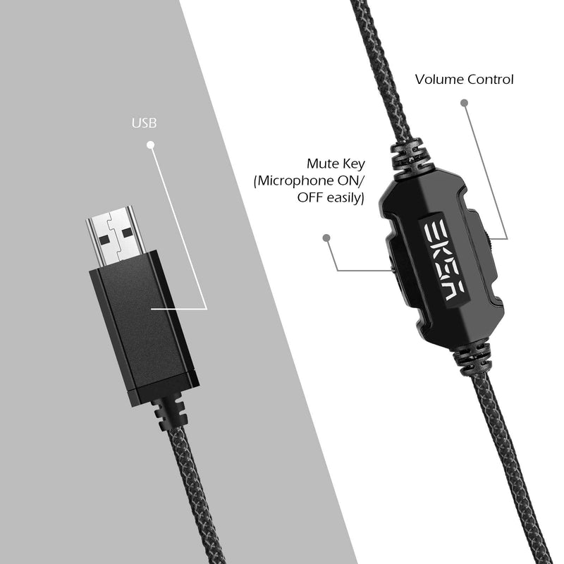 [AUSTRALIA] - EKSA E1000 USB Gaming Headset for PC, Computer Headphones with Microphone/Mic Noise Cancelling, 7.1 Surround Sound, RGB Light - Wired Headphones for PS4, PS5 Console, Laptop, Call Center Grey 