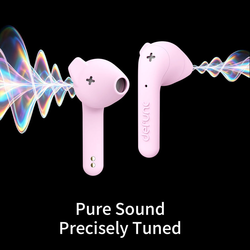 Defunc True Basic Wireless Earbuds, Bluetooth 6.0, Patented MultiTip Semi-in-Ear Design with Silicone Ear Wings, AI App Support, Quad Microphones,Waterproof, 22H Playtime, Secure Fit Earbuds (Pink) Pink
