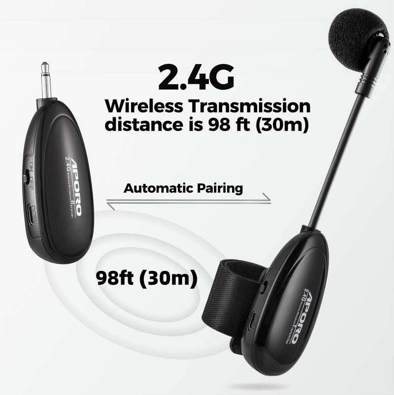 2.4G Wireless Flute Microphone Tie on Music Instruments Microphone, Wireless Receiver and Transmitter, for Flute and More