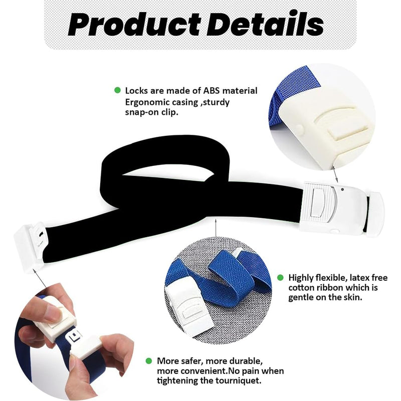 Storage Hose, Vein Congestion, 2 Pieces Blood Collection Tourniquet, Fast Tourniquet with Buckle for Doctors, Medical Nurse Tourniquet, for Medical Emergency Nurse First Aid (Black + Blue) Black+blue