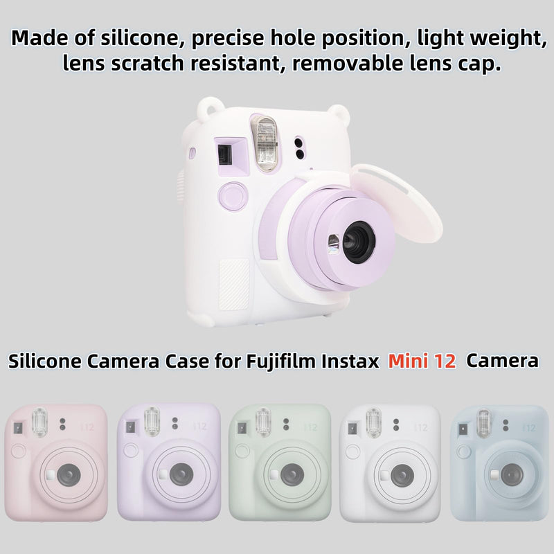 [AUSTRALIA] - Instant Mini 12 Camera Protective Case Compatible with Instax Mini 12, Soft Case Cover Rubber Camera Sleeve with Removable Lens Cover, Includes Wrist Strap (White) White 