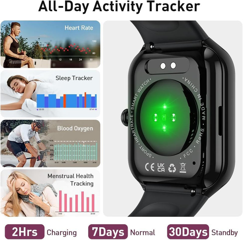 Smart Watch(Answer/Make Call), 1.96" HD Smartwatch for Men Women, 2026 Fitness Watch with 7/24 Heart Rate/Sleep Monitor/30+Day,113+ Sport Modes,IP68 Waterproof Fitness Activity Tracker for Android iOS A-Black