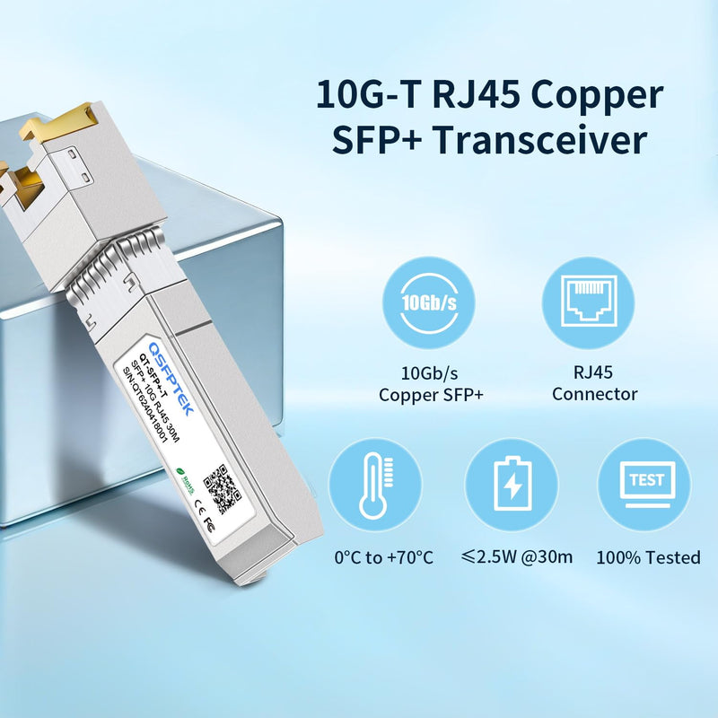 10GBASE-T SFP+ to RJ45 Transceiver, 10G Ethernet Copper Module, Optical SFP RJ 45 10Gb T Mini-GBIC Compatible with Cisco SFP-10G-T-S, Ubiquiti UF-RJ45-10G, Mikrotik, Supermicro, Fortinet, up to 30m 10GBase-T: 30m for Cisco
