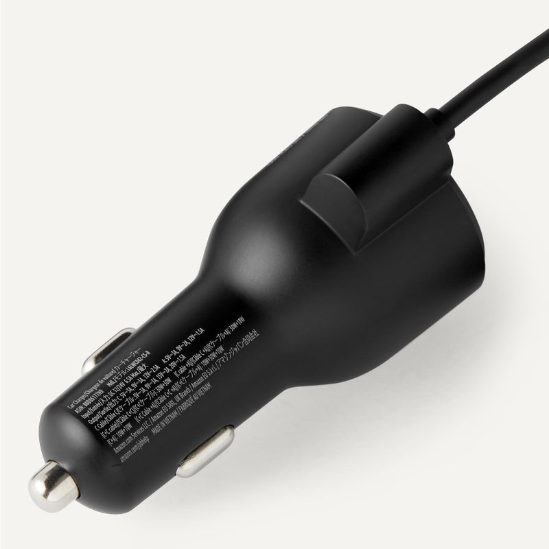 Amazon Basics Fast-Charging Car Charger, 60W, 1 USB-C Port (30W), 1 USB-A Port, 1 Built-in Coiled USB-C Cable (30W), Black USB A+USB C (with built-in coiled cable)