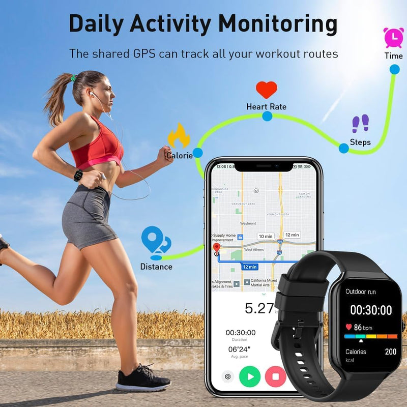 Smart Watch(Answer/Make Call), 1.96" HD Smartwatch for Men Women, 2026 Fitness Watch with 7/24 Heart Rate/Sleep Monitor/30+Day,113+ Sport Modes,IP68 Waterproof Fitness Activity Tracker for Android iOS A-Black