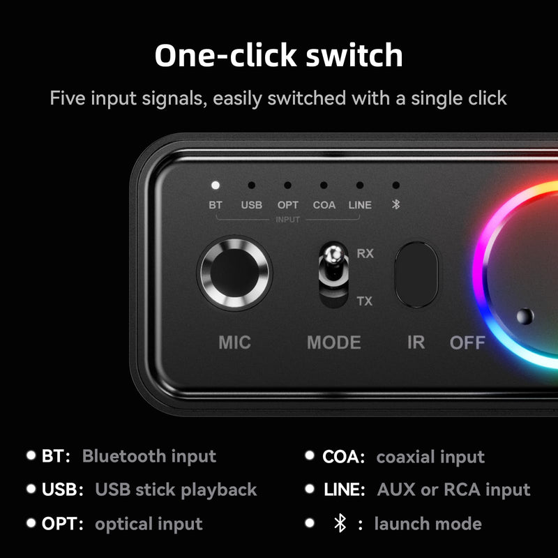 Upgraded M18 Bluetooth 5.3 Audio Receiver Transmitter for Home Stereo TV, HiFi Wireless Bluetooth Low Latency Audio Adapter, Supports USB, RCA, 3.5 mm AUX, DAC, Coaxial, Optical Input/Output