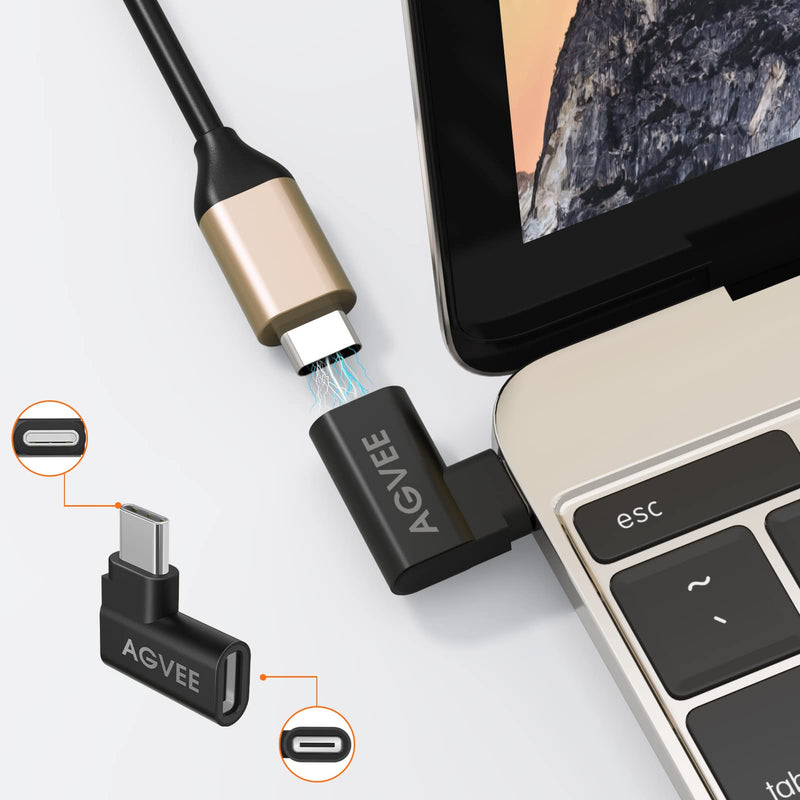 AGVEE [4 Pack] 90 Degree Right Angled USB-C Male to USB-C Female Adapter (Type-C 3.2 Gen 2) Converter Video Type-C 10G Data Extension Coupler Connector, Black