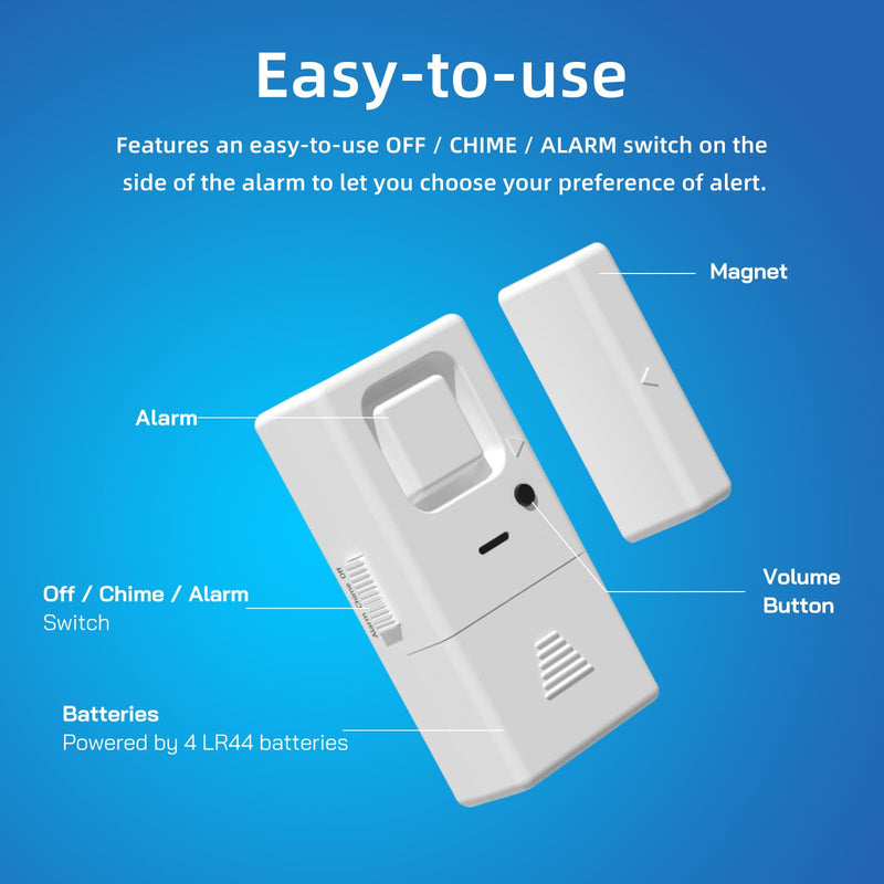 Door Window Alarm - 2 Pack - Adjustable Volume Door Alarm Sensor Wireless Door Alarms for Kids Safety, Door Open Chime Burglar Alert Window Alarm for Home Security, Kids Safety, Apartment, by Rosmila