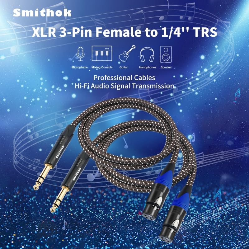 2Pack 1/4" to XLR Cable,Heavy Duty Nylon Braided,Gold Plated Plug,Balanced 1/4" TRS to XLR Female Patch Cable, Quarter Inch 6.35mm to 3pin XLR Female Microphone Cable, for Speaker,Mixer-6.6ft