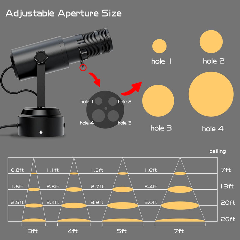 15W LED White Spot Light Led Pin Spot Manual Focus Length Adjustable with 4 Apertures, Aperture Size Adjustable(3000K) (3000k) 3000k