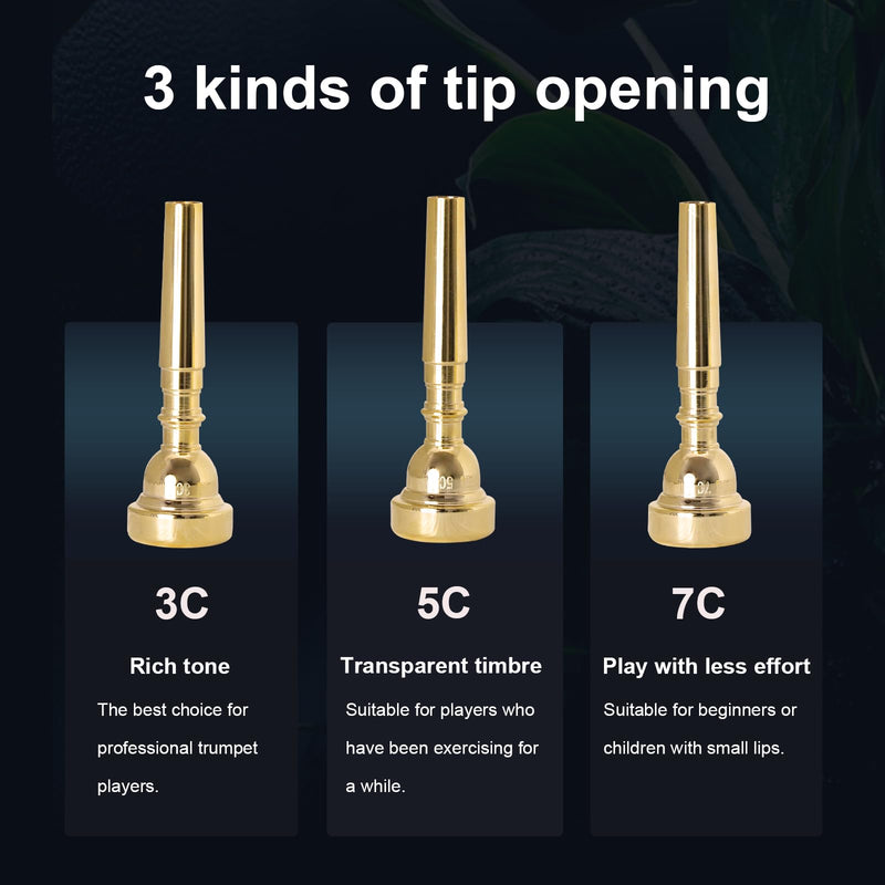 3C 5C 7C Trumpet Mouthpiece Instrument Mouthpieces, Gold-plated Trumpet Mouthpiece Replacement - For Beginners & Professionals, Trumpet Instrument Accessories 3C 5C 7C Gold