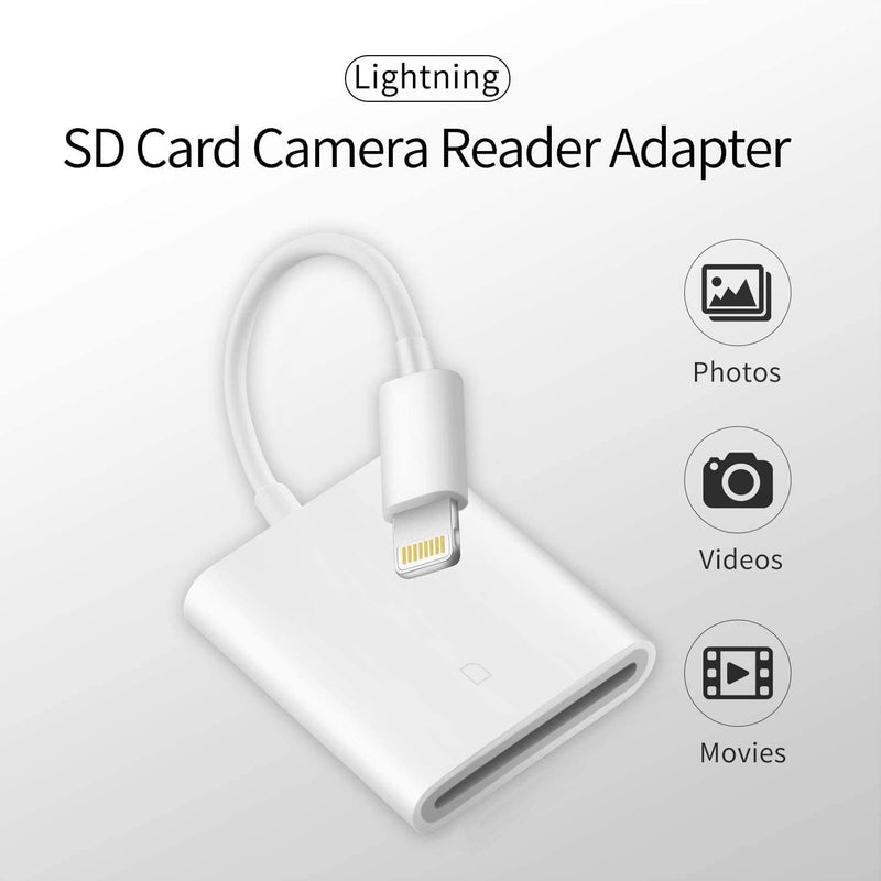 Apple MFi Certified Lightning to SD Card Camera Reader for iPhone iPad, Veetone SD Card Reader Memory Card Reader Trail Camera Viewer SD Card Adapter for iPhone 12/11/XS/XR/X/8/7/iPad, Plug and Play One Slot