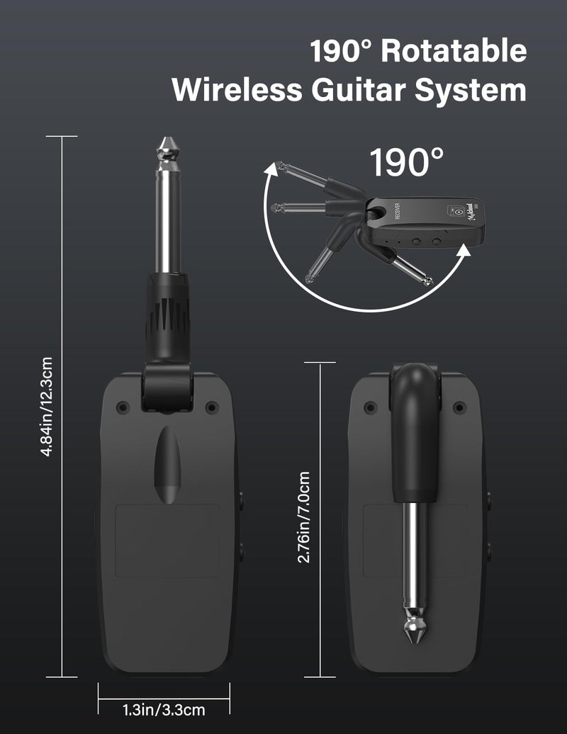Housiwill 5.8GHz Wireless Guitar System, Rechargeable Wireless Guitar Transmitter Receiver Guitar Accessories Audio Wireless Transmitter Receiver for Electric Guitar Bass black