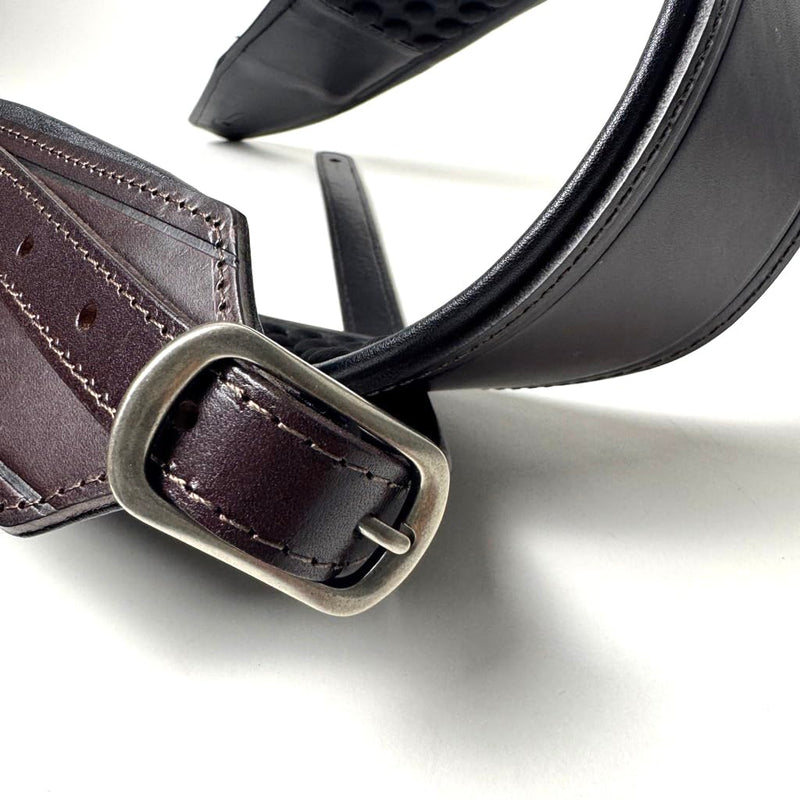 Walker And Williams FPB-43 Super Premium Full Length Grain Leather Air Cell Neoprene Backed Guitar Strap In Dark Hickory Brown Finish, Aged Nickel Buckle For Acoustic, Electric, And Bass Guitars.