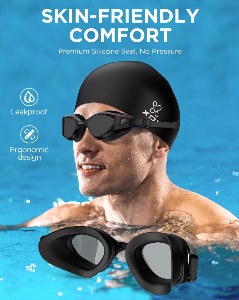 [AUSTRALIA] - XDX Swim Goggles with Swim Cap Anti-Fog Pool Goggles with Detachable Lenses Swimming Goggles Cap Set for Youth Men Women A3(smoke Gray+swim Cap) 