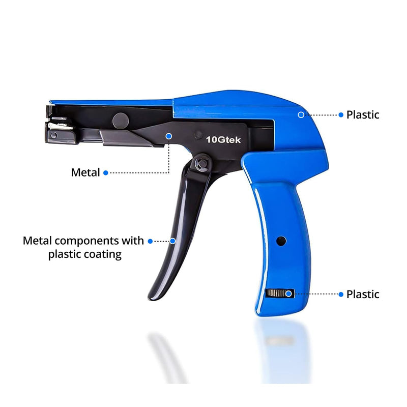 10Gtek Cable Tie Gun - Fastening and Cutting Tool with Handle Special for Nylon Cable Tie Fasten and Cut Cables in Blue