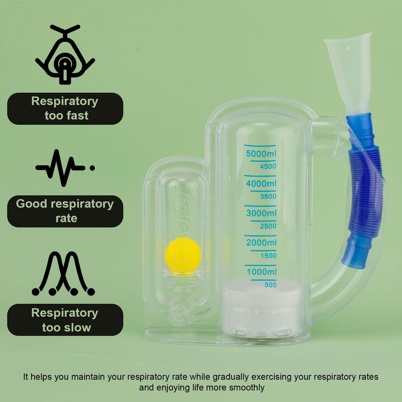 BOXOB Breathing Exercise Device for the Lungs, Measurement of Inhalation Volume 5000 ml Incentive Spirometer Adult with Ball Flow Indicator Lung Capacity Training Device for Inhalation Breathing Lung