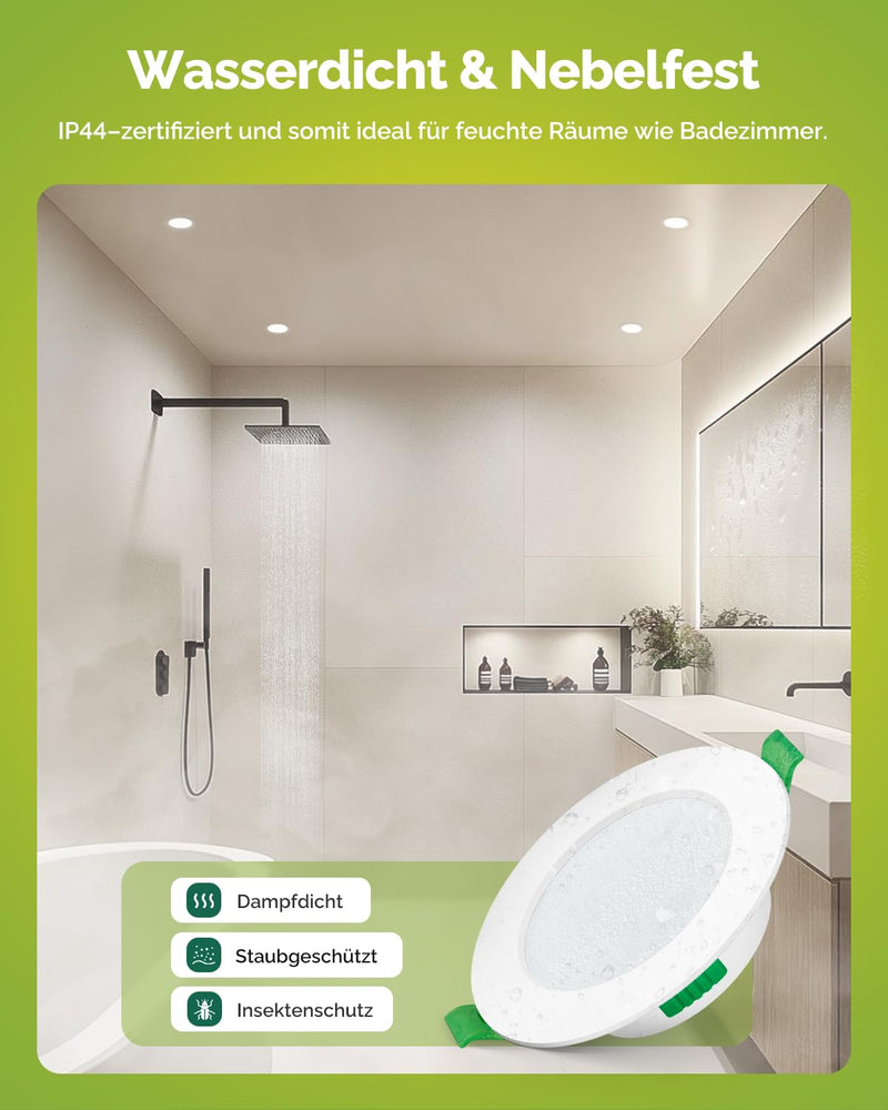 Fondiiz Set of 12 LED Recessed Spotlights, 230 V, Dimmable, 6 W, 700 lm, LED Spotlights, Warm White, 2700 K, Neutral White, 4000 K, Cool White, 6000 K, IP44 Ceiling Spotlights, LED 98 mm for Bathroom