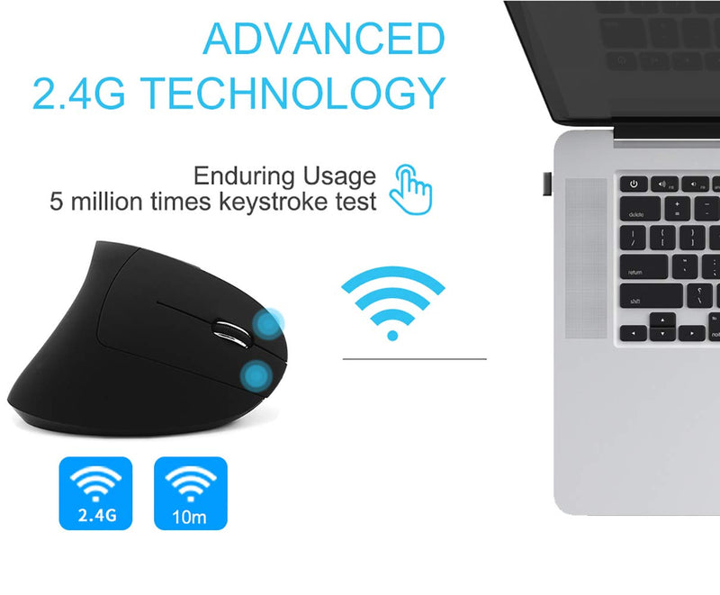 FIRSTMEMORY Wireless Vertical Mouse, Wireless Ergonomic Vertical Mouse, 2.4G High Precision Optical Mice 800/1200/1600DPI for PC Laptop Desktop Mac (Ergonomic Mouse-Rechargeable) Ergonomic Mouse-Rechargeable