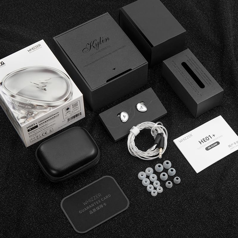 Whizzer Kylin HE01+ in-Ear Headphones Clear Sound Deep Bass PU&PEEK Hybrid Diaphragm 7N OFC Interchangeable Cable Hi-Res Certified in-Ear Monitor