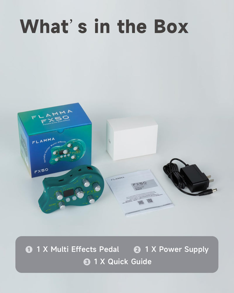 FLAMMA FX50 Practice Guitar Pedal Multi Effects Pedal Mini Portable with 40 Drum Rhythms15 Effects 32 Patches Tuner Function Support Both Corded and Battery Powered FX50 Green