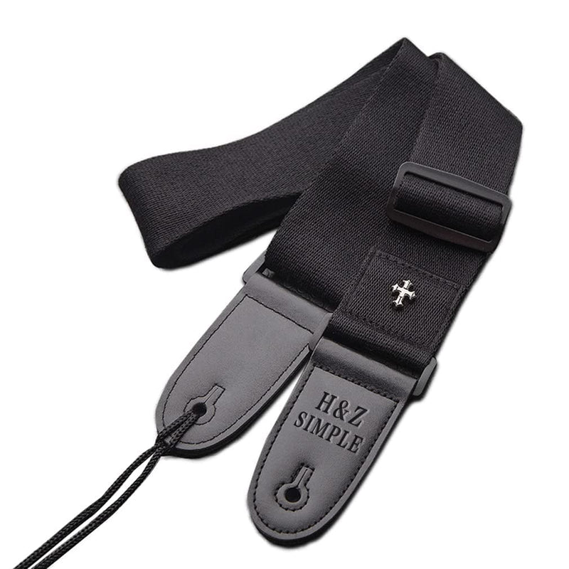 H&Z Simple Guitar Strap Acoustic Folk Guitar Belt Straps Vintage Cross Personality Guitar Straps Pick Pocket Guitar Accessories (black) Black