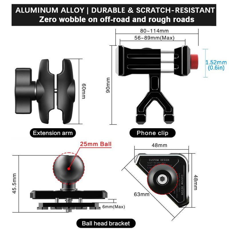 Aluminum Car Vent Phone Mount for Ford F150 (2021-2026) | Ford F-250/F-350 2023-2026| F-150 Lightning XL&PRO 2022-2026 | 360° Rotation | Zero Slip Anti-Scratch | for All Smartphones Ford F-150 Vent Phone Mount (2021-2024)