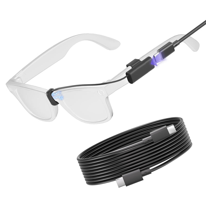 2-in-1 Charging Dock & Cable Set Compatible with Ray-Ban & Oakley Meta Smart Glasses – Fast Charge Station with LED Indicator, Always-On Short Cord + USB-C Cable, Fits Wayfarer, Headliner, Skyler & HS