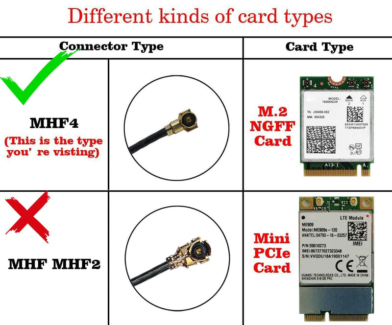 MHF4 Internal WiFi Antenna 8dBi Dual-Band 50cm Cable for Laptop M.2 Card | 2.4GHz 5.8GHz U.FL UFL Connector, 50cm/19.7in cables. M2 Wi-Fi antennas for NGFF cards. Not for Mini PCIe